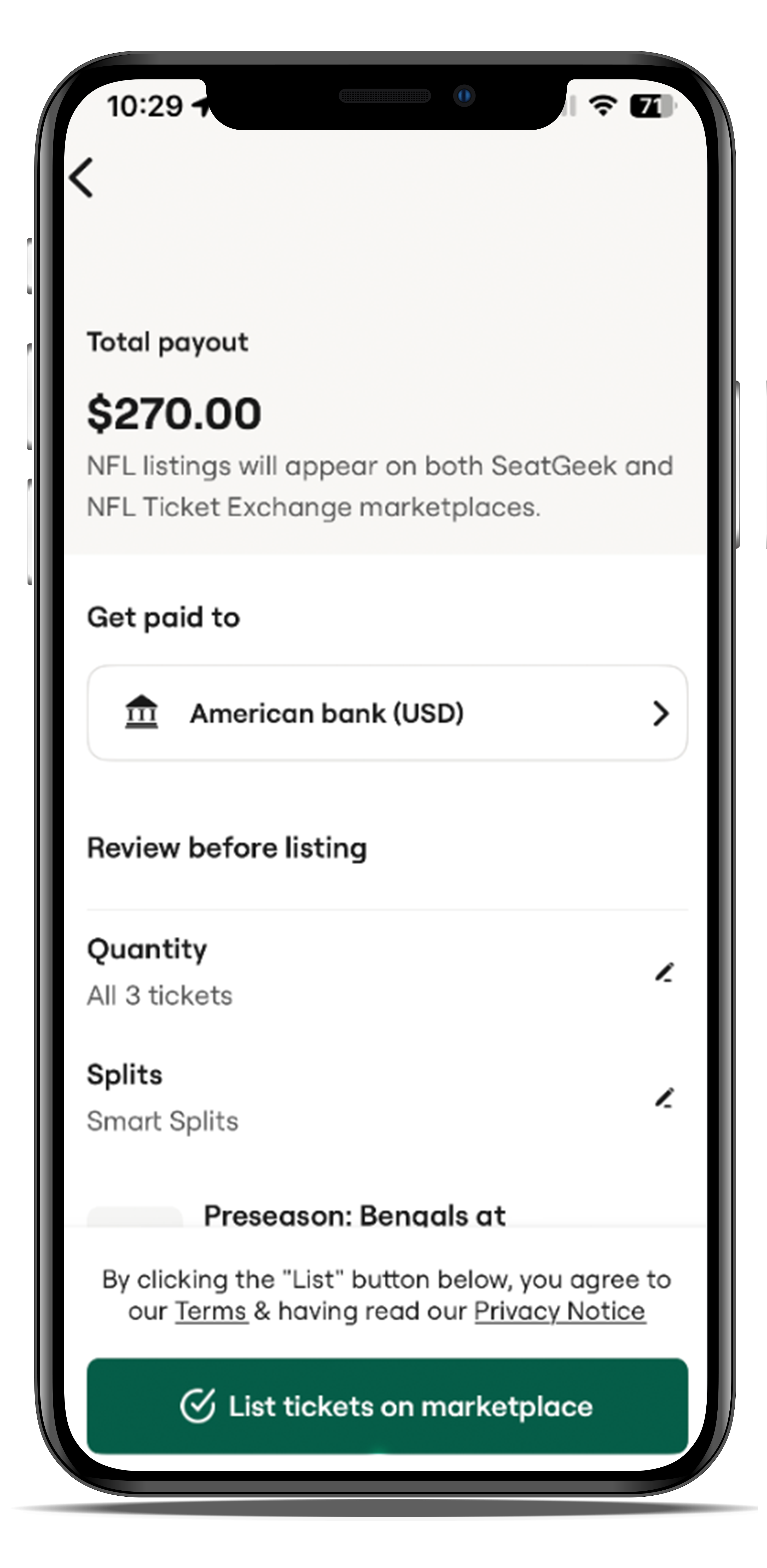 List tickets on market place