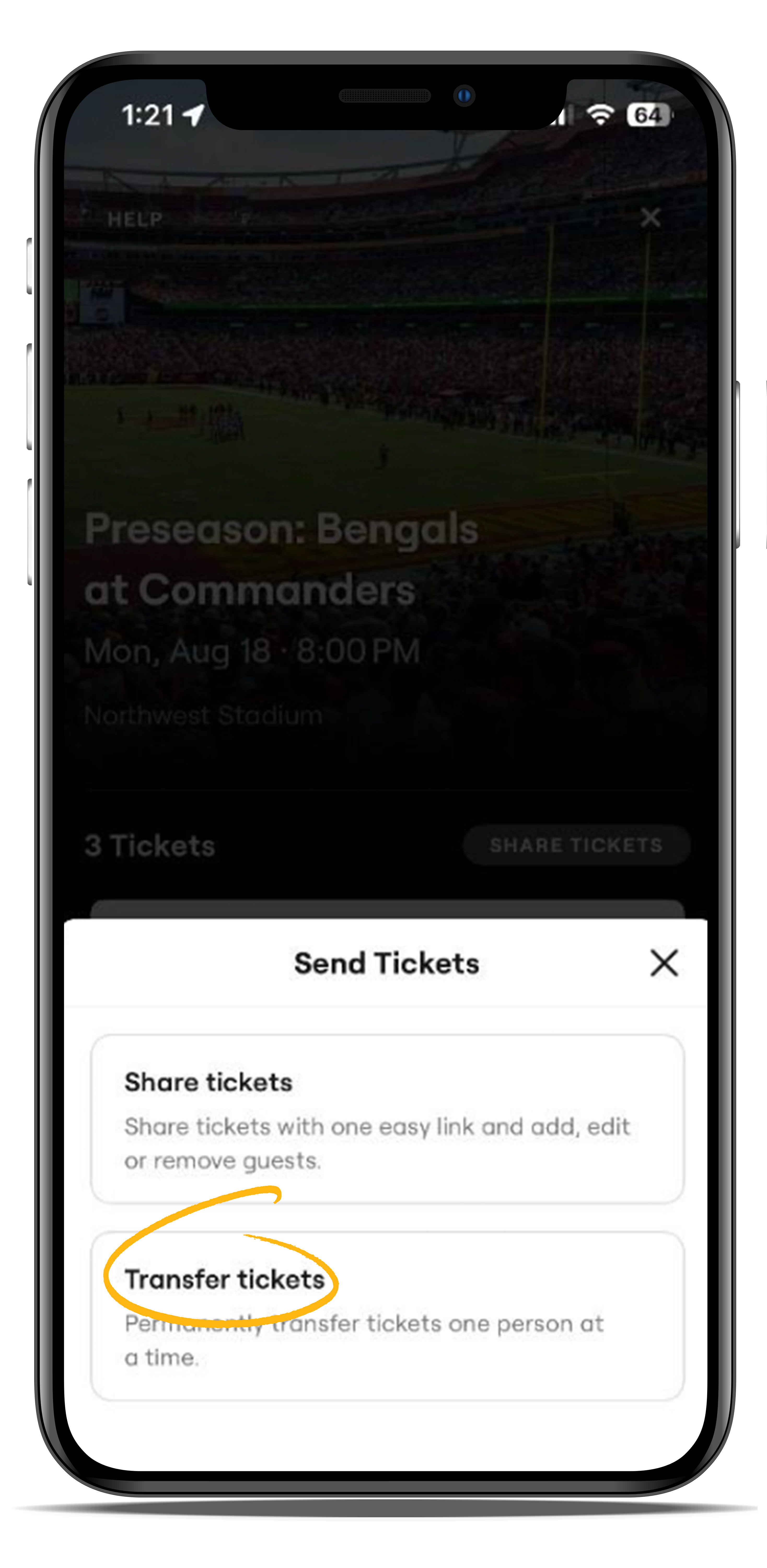 Transfer tickets step 1