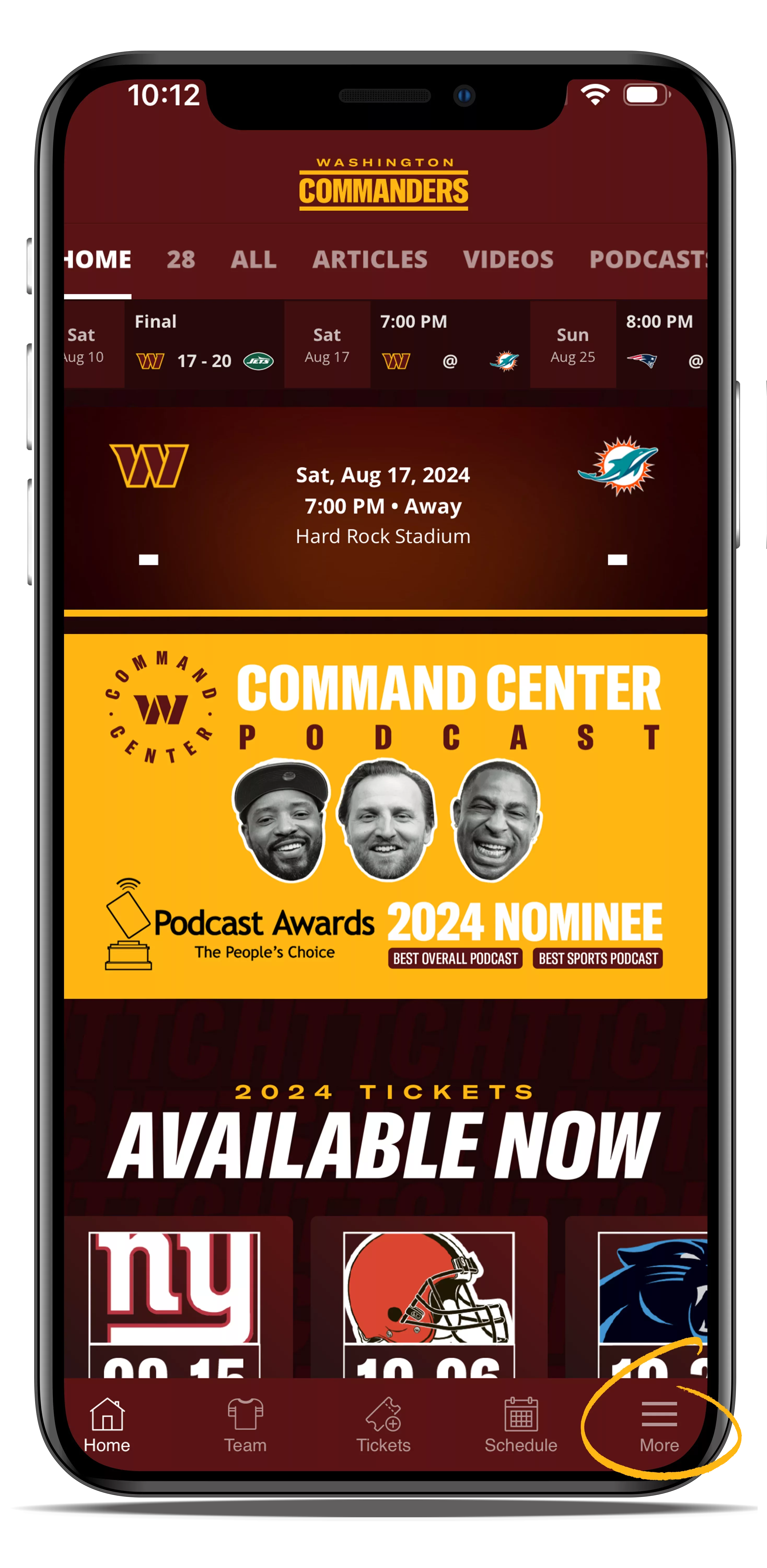 Commanders app for iPhone